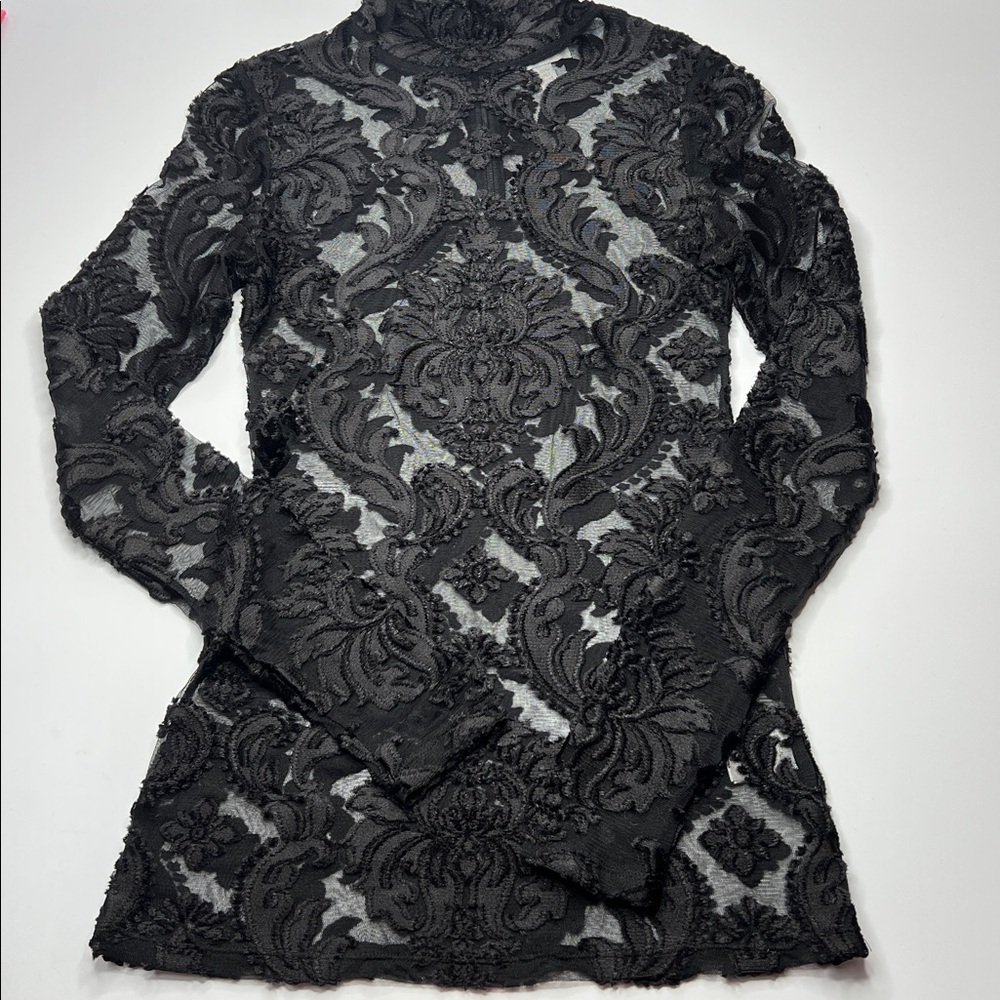 Alice McCall entitled top Black‎ Floral Lace Top witchy velvet burn out sheer - Picture 9 of 9